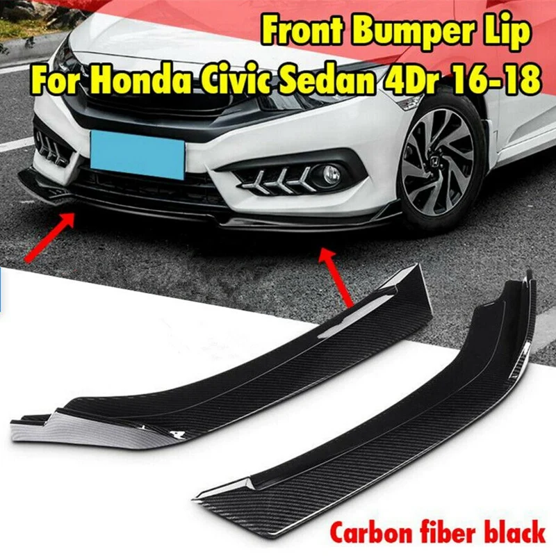 Carbon Fiber Front Bumper Lip Angle Diffuser Splitter Spoiler Scratch Protector For Honda Civic Sedan 4Dr 2016-2018