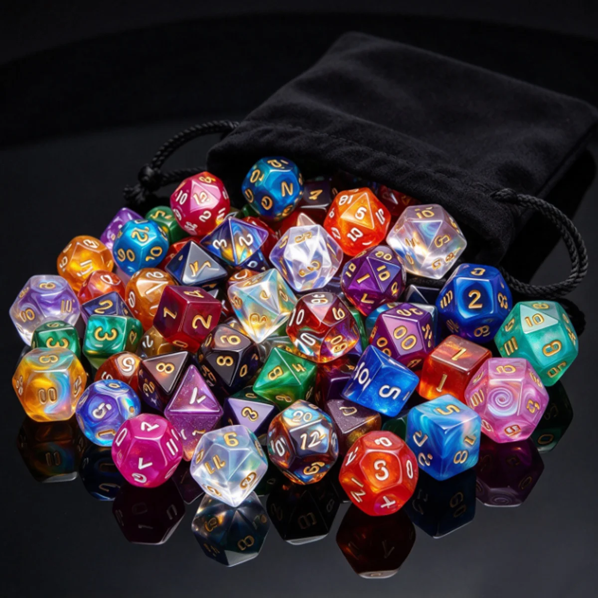 28/42/49Pcs Polyhedral Dice Set with Black Storage Bag, Random Colors D4-D20 RPG Gaming Dice, Christmas Halloween Gift ZSY