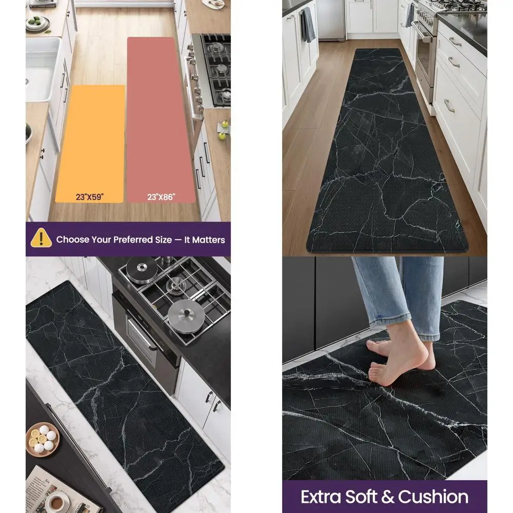 

Кухонные коврики против усталости, большие водонепроницаемые мягкие дорожки размером 23x86, пена с эффектом памяти для удобной стояния, черный