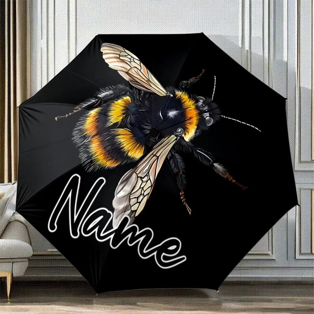 Custom Name Umbrella Realistic Hornet with Black and Yellow Wings 8 Iron Ribs Folding Umbrella Auto-Open Fashion Sunshade