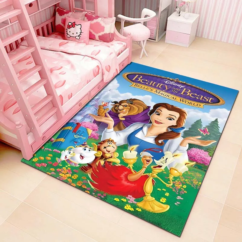 Disney Beauty and The Beast Print Cartoon Carpet Rug for Home Living Room Bedroom Sofa Doormat Decor Girls Gifts Pink Room Decor