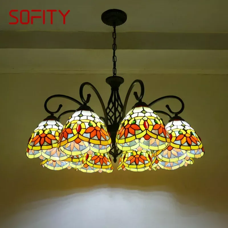 

SOFITY Tiffany European Living Room PendantLamp Vintage Creative Color Glass restaurant Bedroom Hotel Chandelier