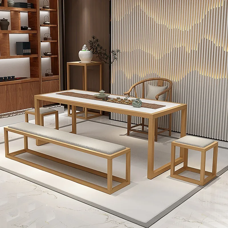 New Chinese table and chair combination, simple and modern light luxury Zen Kung Fu meeting guest solid wood tea table