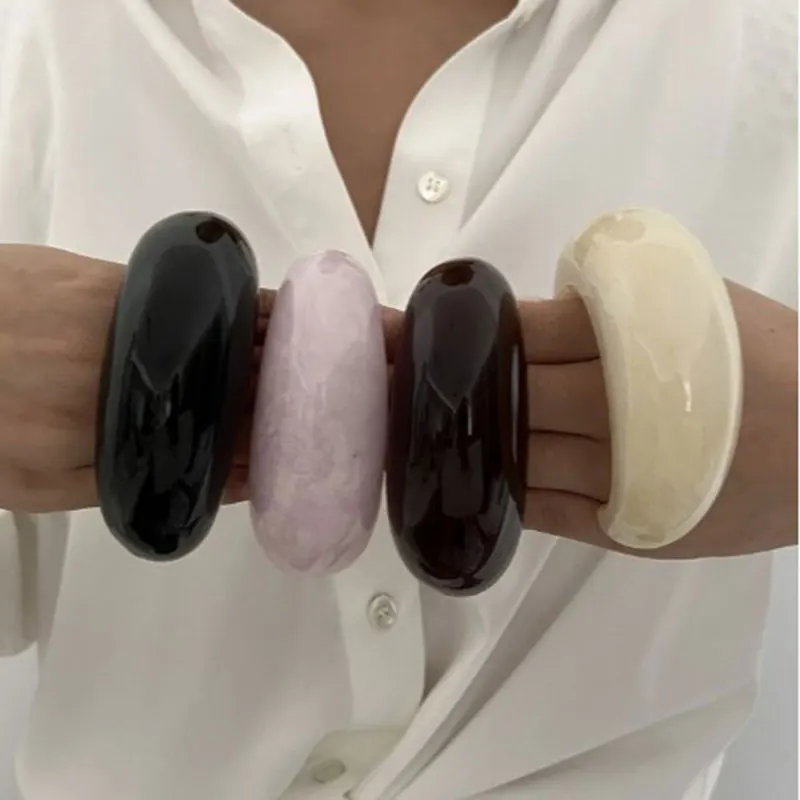 Vintage Statement Heavy Irregular Resin Acrylic Bangles For Women Geometric Wide Cuff Bangle Bracelets Girls Party Hand Jewelry