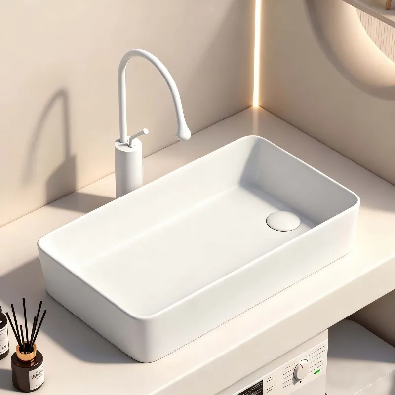 On-stage basin Household square side drainage wash basin Ceramic balcony Left and right side launching washbasin Eccentric basin
