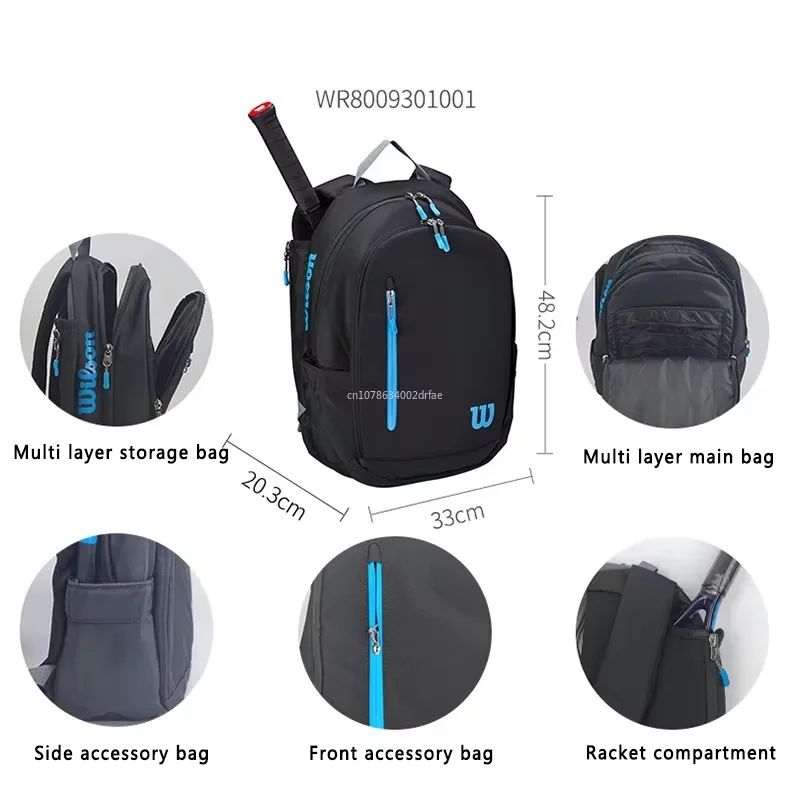 Wilson Ultra Tennis Backpack Multi functional Large Capacity Black/Blue Double Shoulder Tennis Bag - Image 6