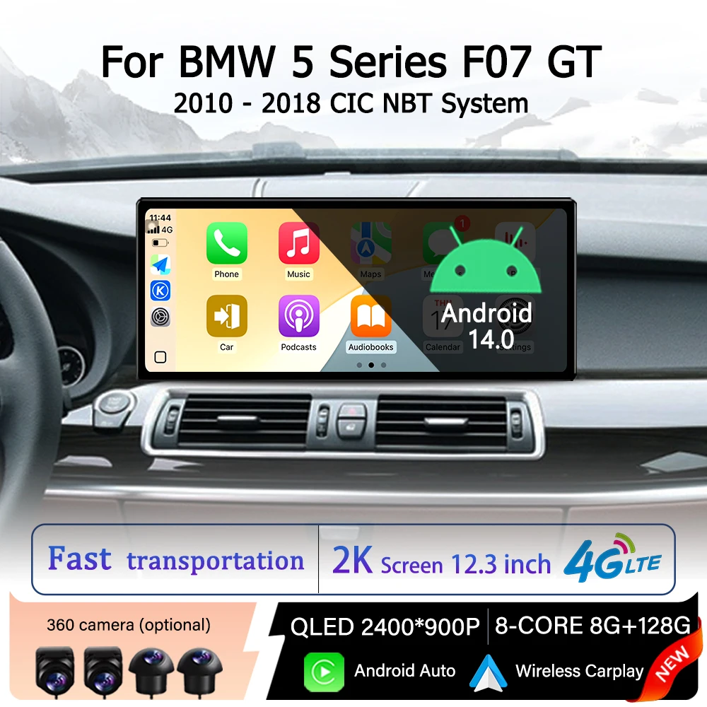 

Android 14 for BMW 5 Series F07 GT 2010 - 2018 CIC NBT System Car Intelligent Accessories QLED 2400*900P Touch Display Head Unit