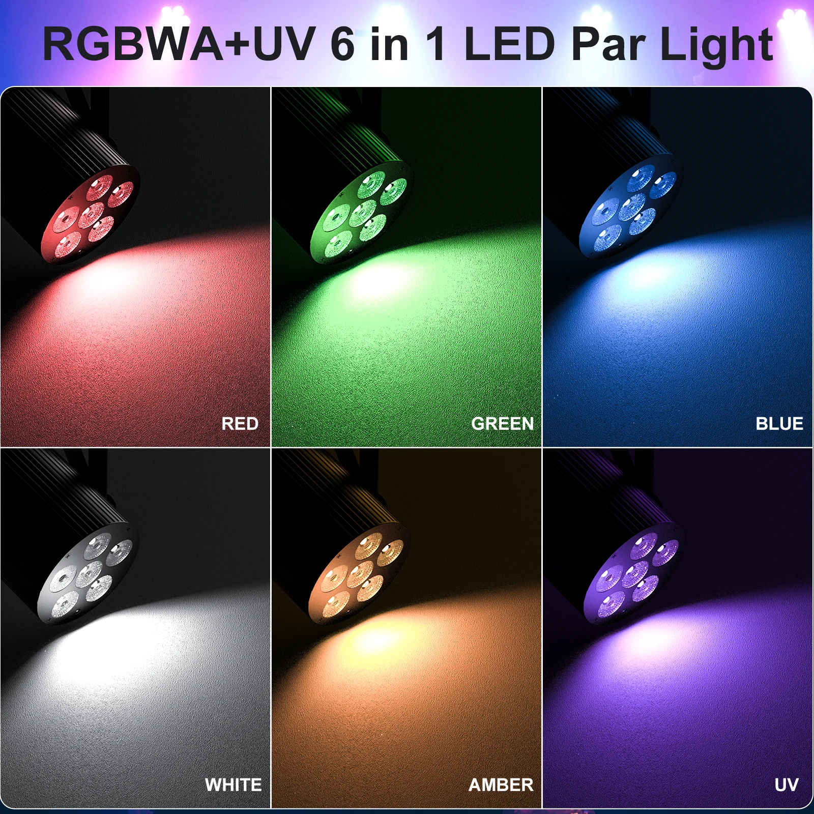 Somspot 2PCS RGBWA+UV LED Par Lights DMX512 Remote Control Stage Lighting Effect Projection for Disco Party Wedding Bar Club