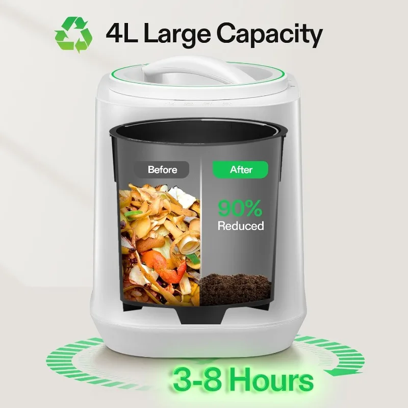 4L Electric Composter for Kitchen Indoor, Smart Compost Machine for Countertop, Odorless/Auto-Cleaning/3 Modes/Intelligen