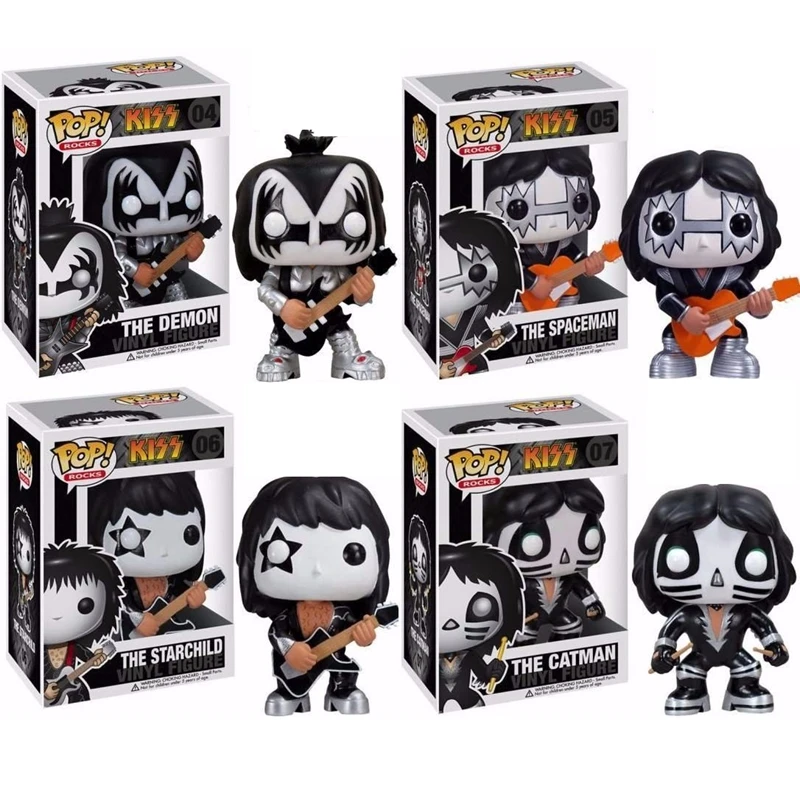 FUNKO POP KISS Guitarrista Bateria Demônio # 04 Homem-Aranha # 05 Starchild # 06 Catmã # 07 modelo de figura de ação de vinil brinquedos infantis