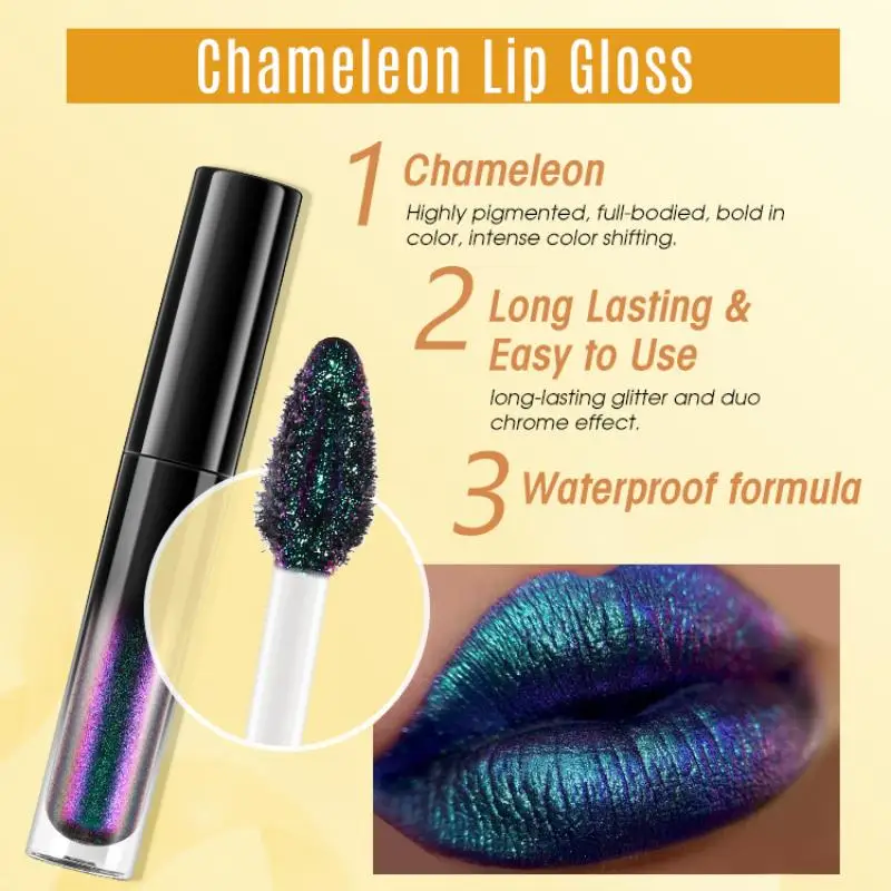 Glitter Lip Gloss Logo personalizzato trucco multicromo Lip Gloss Chameleon Pigment Duochrome Liquid Lipstick Vegan Metallic Lipgloss