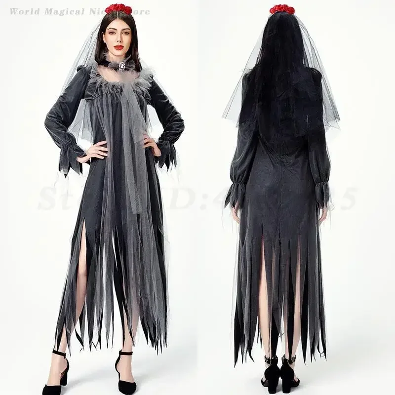 

Women Halloween Scary Wedding Bride Fancy Dress Witch Ghost Zombie Demon Performance Party Dress Up Vampire Cosplay Costume