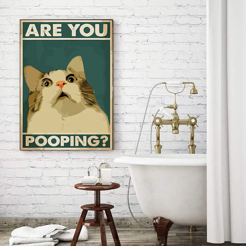 Vintage Toilet Animals Cat Dog Are You Pooping Funny Bathroom Sign Poster Canvas Painting Wall Art Pictures Home Bathroom Decor