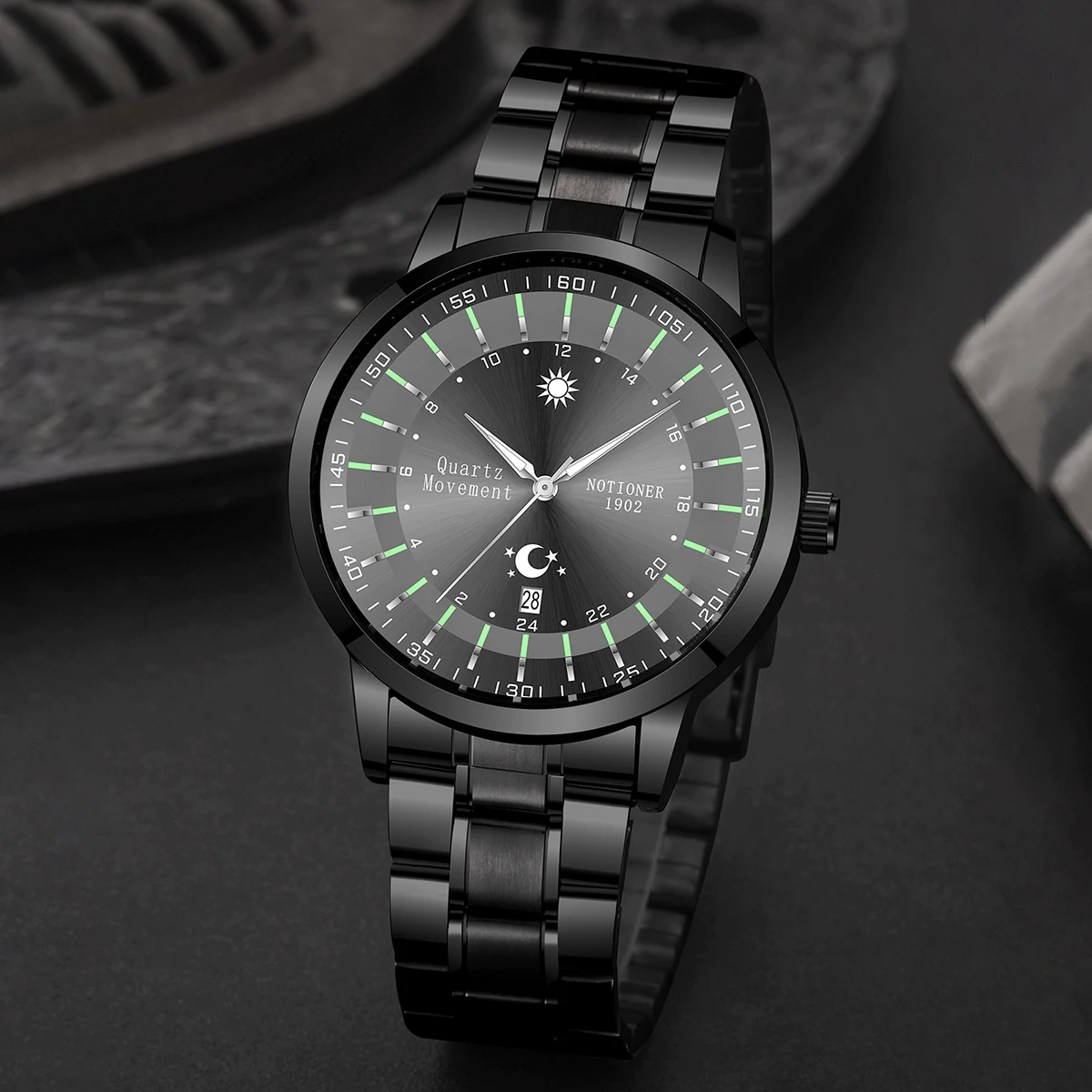 NOTIONR Men\'s Night Light Watch Men\'s Full Calendar Waterproof Quartz Watch Men\'s Stainless Steel Sports and Leisure Watch