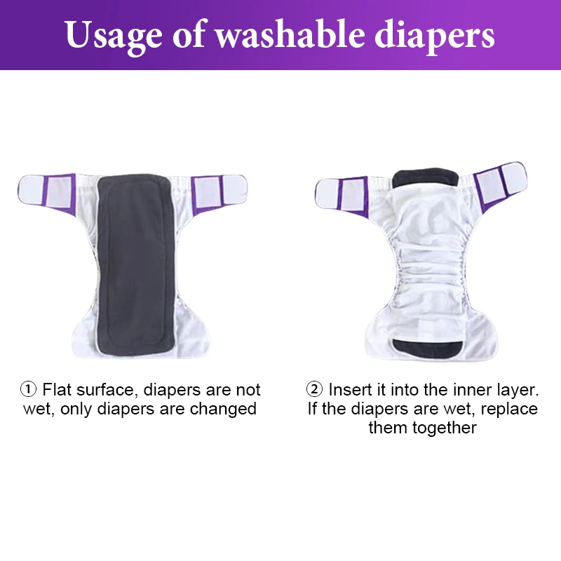 Adult Cloth Diaper Nappy Reusable Washable for Men Women Disability Incontinence Reusable Insert Hook Loop Feminine Hygiene pad