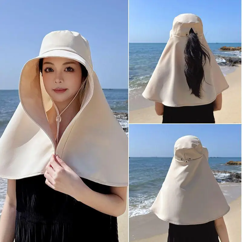1 Stück Outdoor Damen Sommer Sonnenschutz Visor Großer Hut Vollgesichts-Sonnenschutzhut Angeln Reisen Nackenschutz Schal Bucket Hat – Detail 6