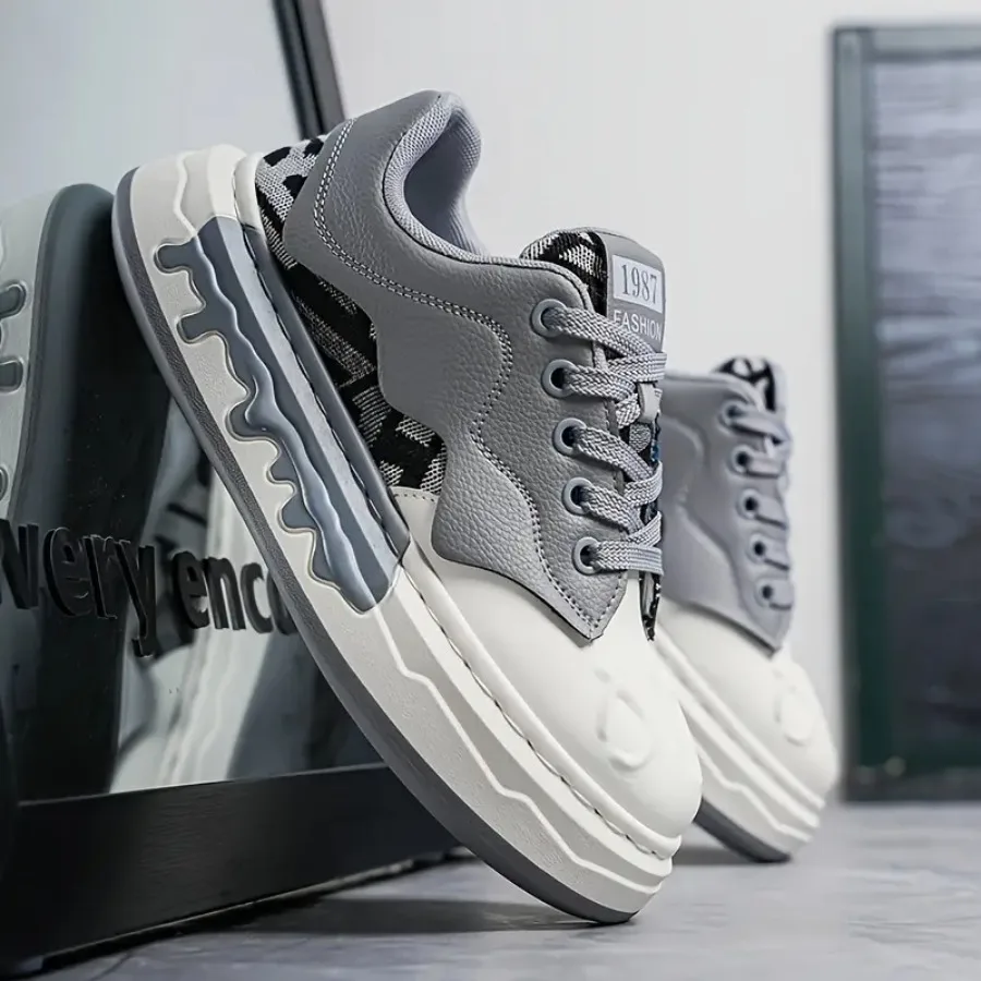 

New Spring Men's Shoes Korean Style Thick-Soled Casual Sneakers Youthful and Trendy Lace-Up Design Comfortable Versatile and Li