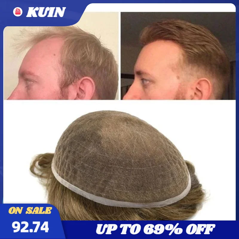 Kuin Full Lace Toupee Men Natural Lace Base Man Wig Straight Human Hair System Breathable Men Capillary Prosthesis Men Hairpiece