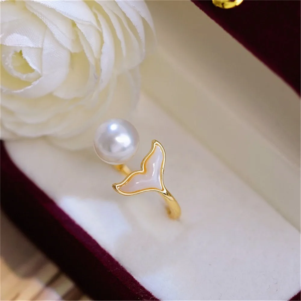 DIY Pearl Accessories 18K Bag Gold Copper Thick Gold Plated Classic Fashion Shell Fishtail Opening Ring Work in Progress