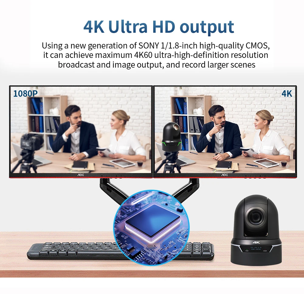HDKATOV AI Auto Tracking PTZ Camera 3G-SDI/HDMI/USB3.0/LAN PoE 25X Optical Zoom PTZ Live Streaming Camera, 4K 60FPS For Church