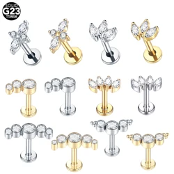 1Pc Titanium Labret Piercing Gold Color Helix Ear Piercing Tragus Pirsing Cubic Zircon Lip Studs Ring Cartilage Earring Jewelry