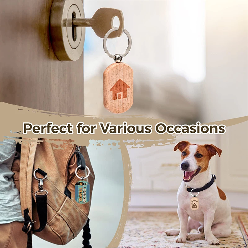 60Pcs Wood Keychain Blank Wood Key Chain Unfinished Wood Keychain Blanks for DIY Crafts