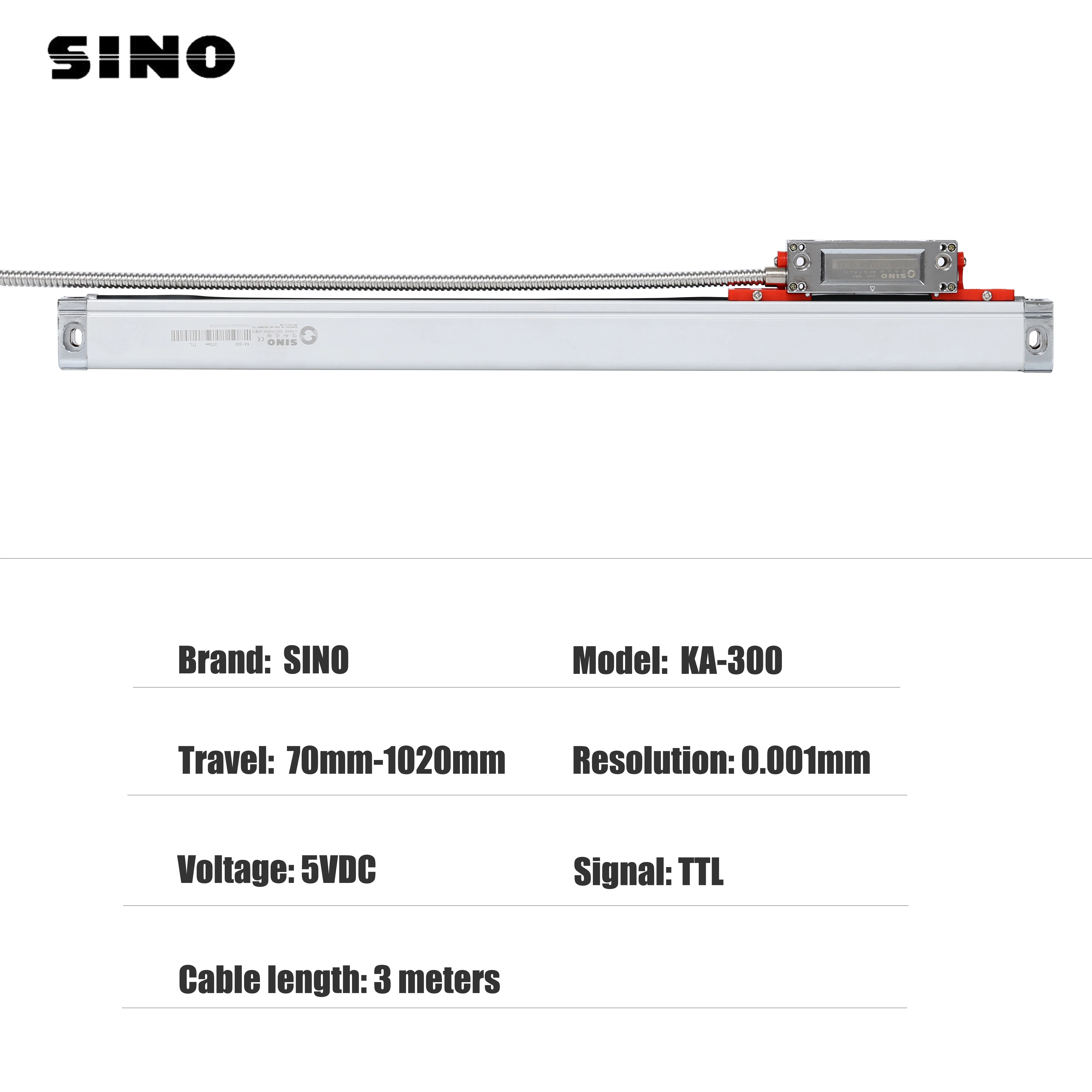 Sino KA-300 0.001mm TTL DRO Linear Glass Scale 70 120 170 220 270 320 370 420mm KA300 TTL 1um Optical Encoder Grating Ruler