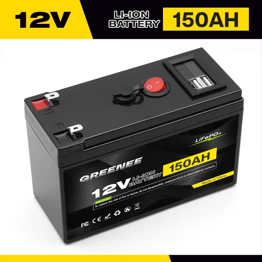 

LiFePO4 12V 150Ah Lithium Deep Cycle Iron Phosphate Battery for Solar, Fish Finder, Power Wheels, Lighting,Off-Grid Applications