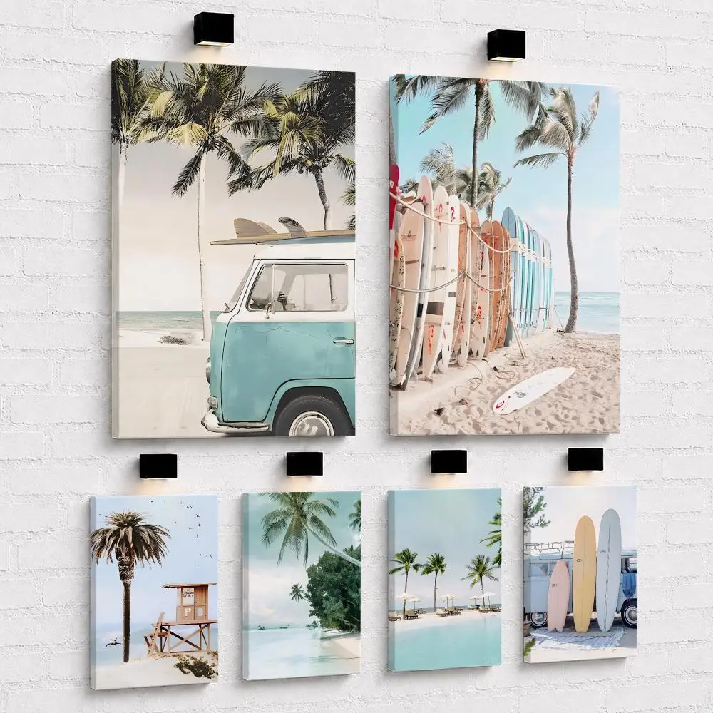 Vacation At The Beach In Hawaii Framed Wall Painting Wood Canvas Poster For Living Room Bedroom Hallway Office Home Decor Gift