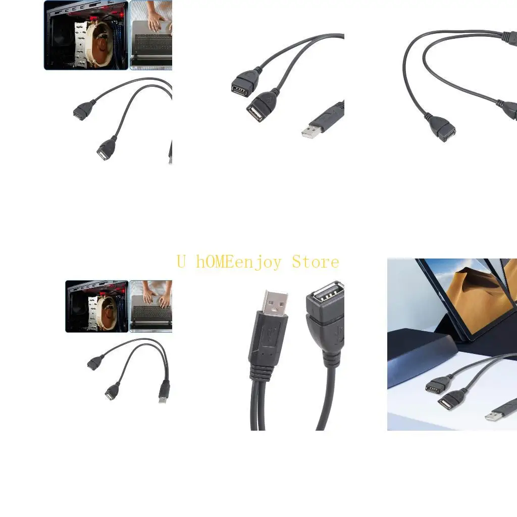 B0KF Male USB to Double USB Female Y Splitter Cable Adapter Cord 480Mbps Data Transmission for Phones Device Charging