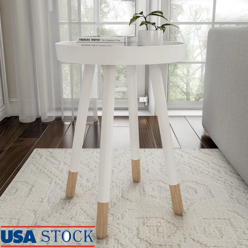 

Mid-Century Modern Round End Table White Wooden Accent Table with Spindle Legs Easy Assembly Living Room Bedroom Decor