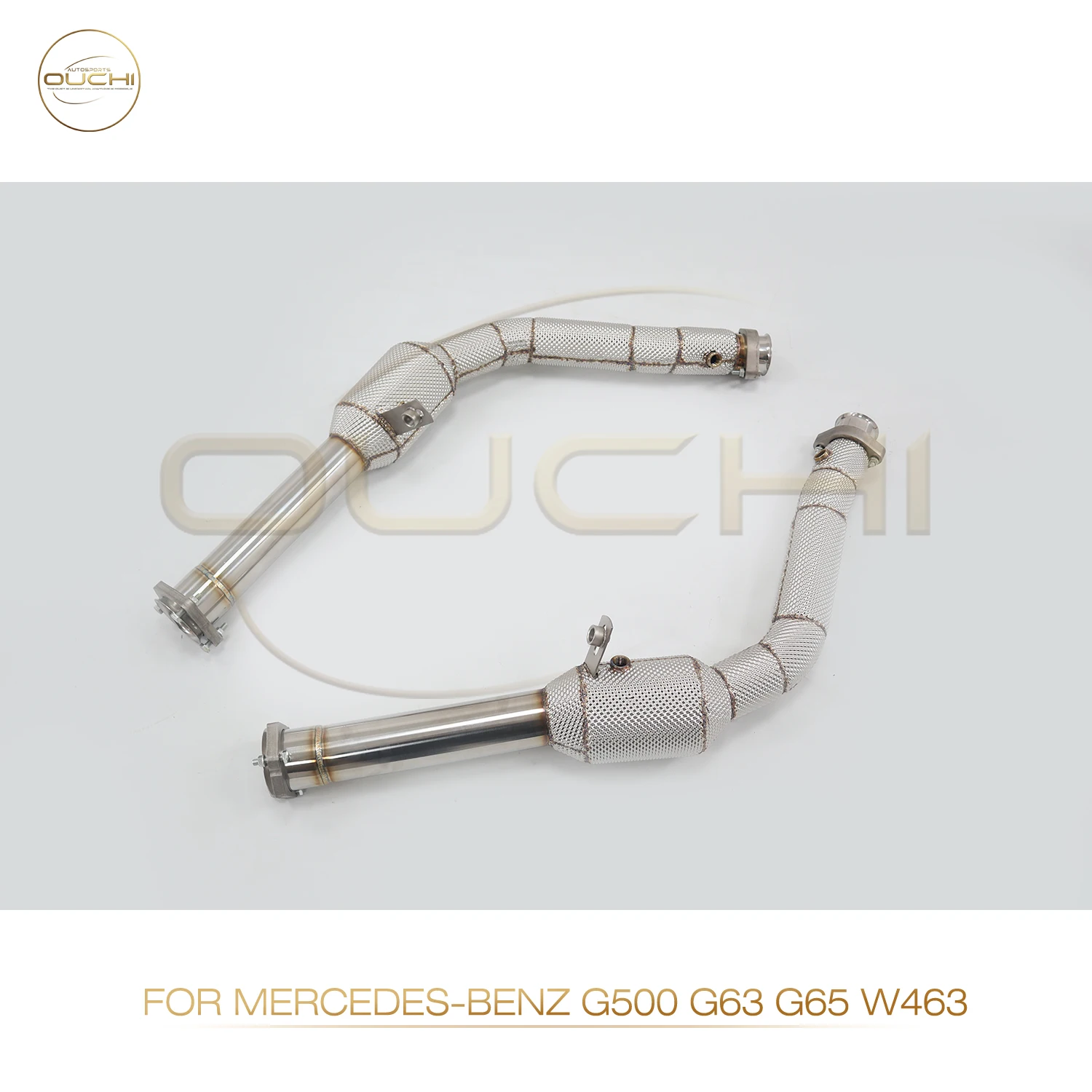 OUCHI أنبوب سفلي عالي الأداء لسيارة Mercedes Benz G500 G63 W463 من الفولاذ المقاوم للصدأ درع حرارة عادم السيارة صوت رياضي عميق