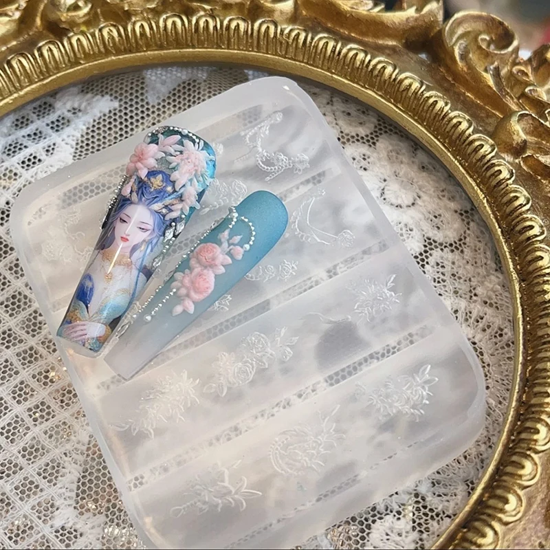 Chaînes de fleurs en Silicone transparent pour ongles, moule à nœud de sculpture, décorations d'ongles, conception de bricolage, plaque d'estampage stéréoscopique, outils de manucure