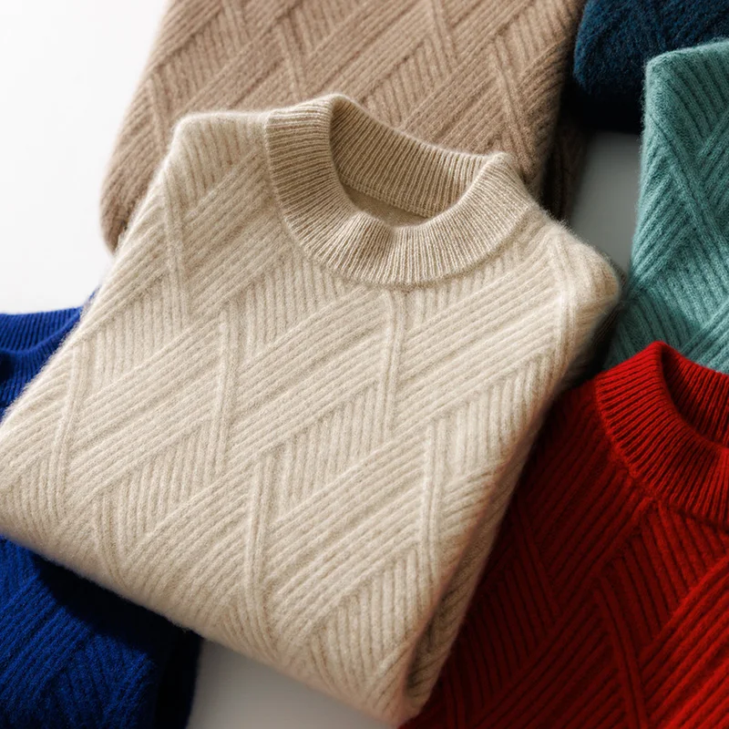 

Autumn Winter Men's 100% Merino Wool Crew Neck Pullover Long-Sleeve Sweater High-Quality Classic Soft and Warm Cashmere Knitted