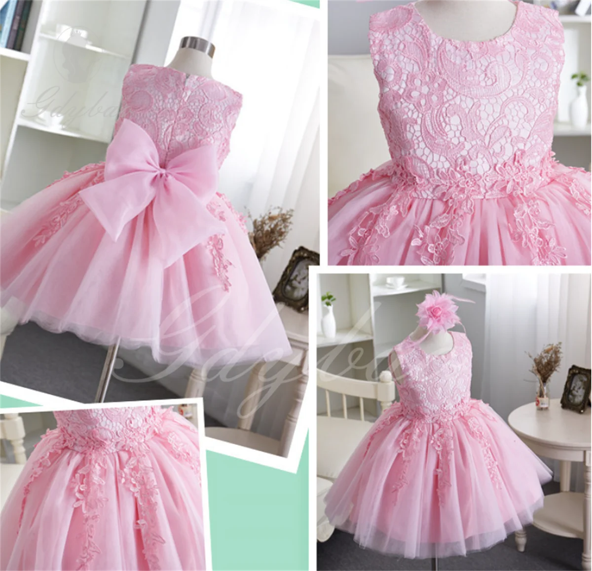 Blumen mädchen Kleid Perlen mit Perlen Bogen geschwollene O-Ausschnitt Geburtstags feier Festzug Kleid Kinder Baby für Hochzeit Ballkleid