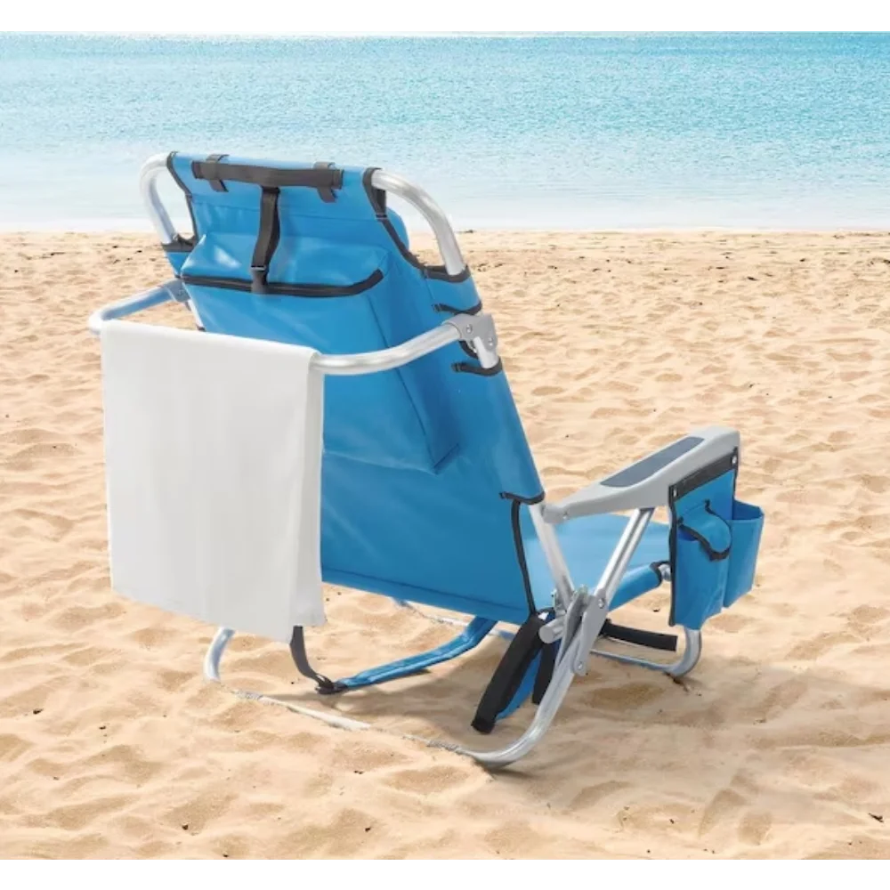 Folding Beach Chair Adjustable Headrest Flexible Tilt Angle, Portable High Strength Cleanable Fabric, for Sand, Camping, Pool