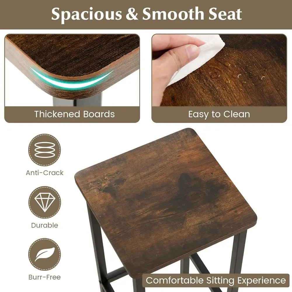 Set of 4 Industrial-Style Counter Height Bar Stools with Footrest, Rustic Brown Finish, Suitable for Breakfast Bar, Kitchen Isla - view 5