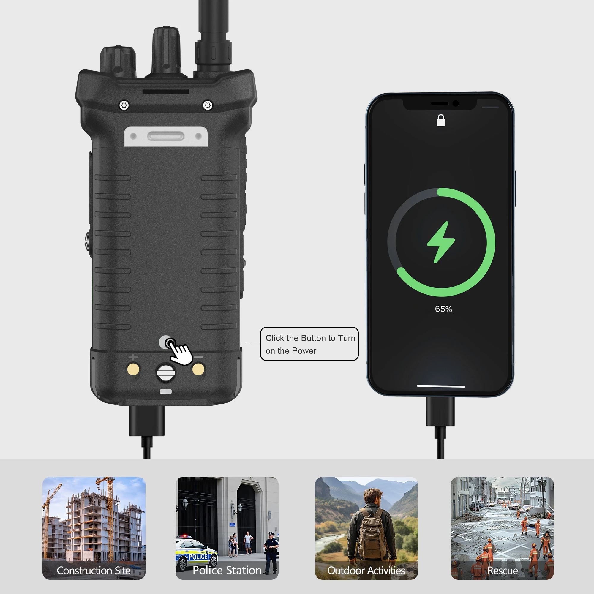 SQ-8500 AI الحد من الضوضاء لاسلكي تخاطب 20 واط ماكس ثلاثي الطاقة نوع C شحن أضواء ستروب IP54 المزدوج PTT قوة البنك اتجاهين الراديو