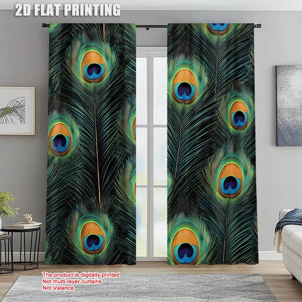 

2pc, Window Curtains Peacock Tail Feathers Versatile Polyester Fabric,Without Electricity Wall Decor Use for Decorations