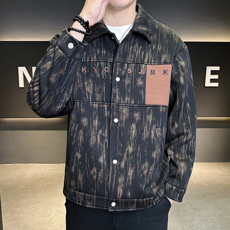 

Casual Fashionable Collared Workwear Jacket for Men Autumn Outerwear Trendy Design Polyester Nylon Composite Fiber Loose Fit