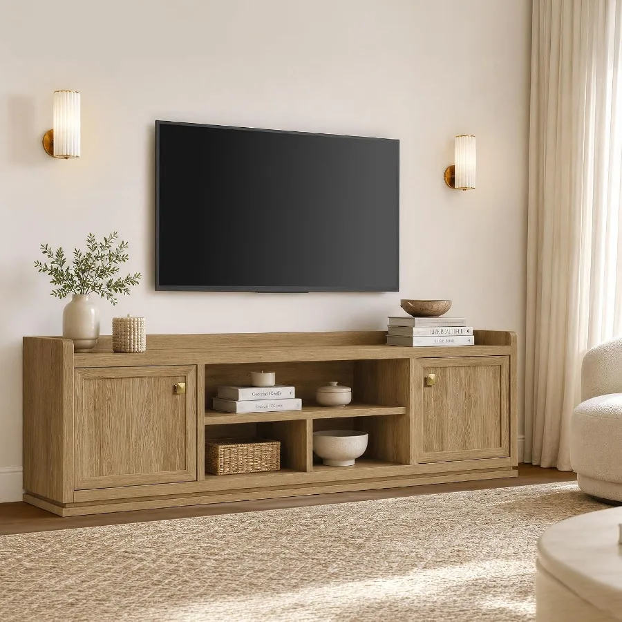 TV Stand Entertainment Center, 67 Wide TV Console for Living Room, engineered wood, walnut finish, scratch-resistant surface