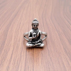 Punk  316L Stainless Steel Classical Buddhism Solemn Buddha Statue Metal Amulet Ring Jewelry