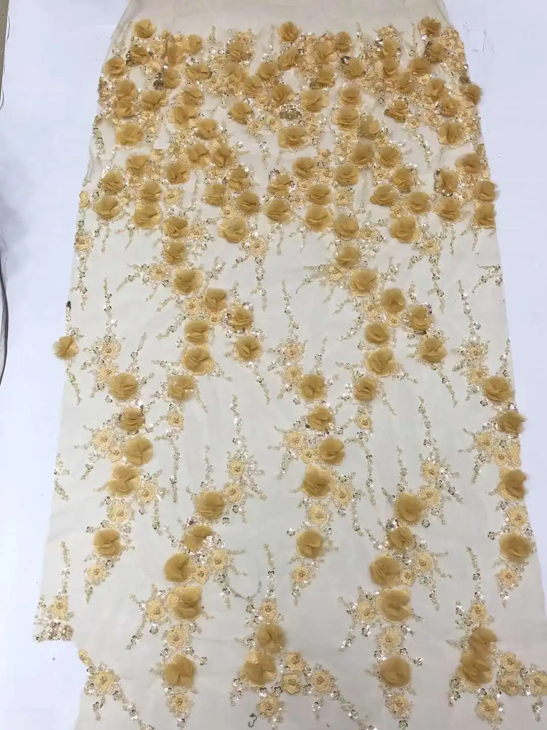 African 3D Flower Lace Fabric 2024 Embroidery French Mesh Lace Fabric With Sequins Groom Nigerian Tulle Lace For Party Dresses