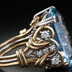 KSRA 2024 New Vintage Geometric Inlaid Blue Color Stone Zircon Rings For Women Party Accessories Fashion Custom Jewelry