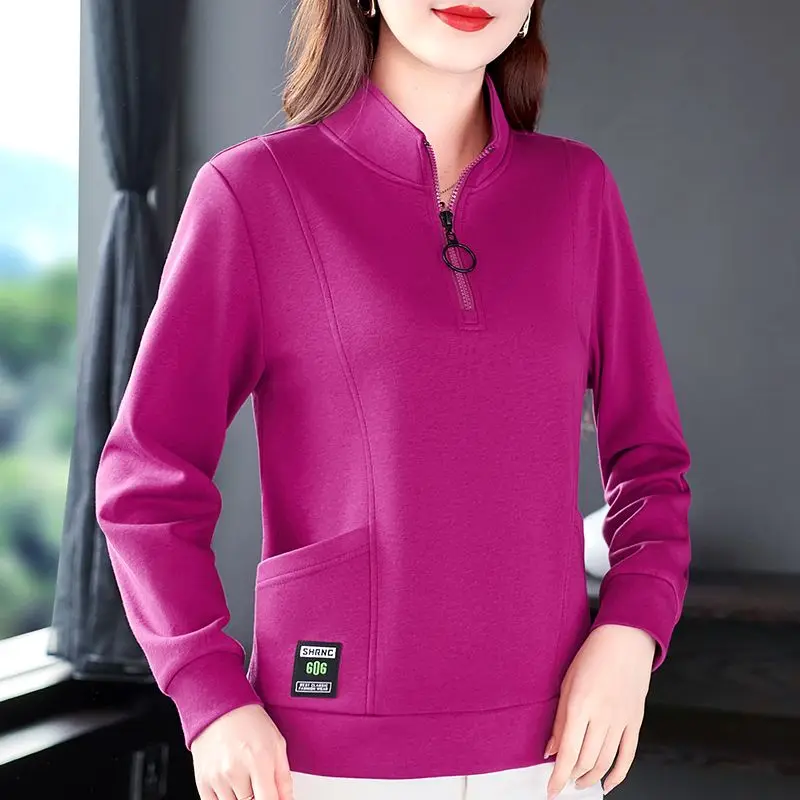 Pullovers Zipper Straight Solid Pockets Autumn Winter Thin Sweatshirts Women's Clothing  Loose Simple Classic Fashion Neutral