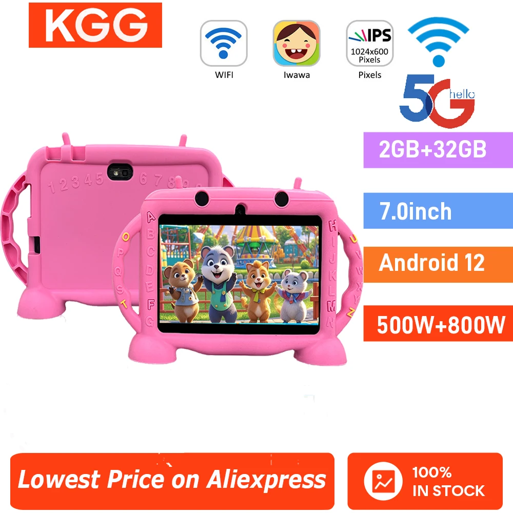 Kids Tablet 7.0'' 32GB Android 12 Proof Case 5G WiFi Google Dual Camera Learning Education Toy Tablet Children Boys Girls Gifts
