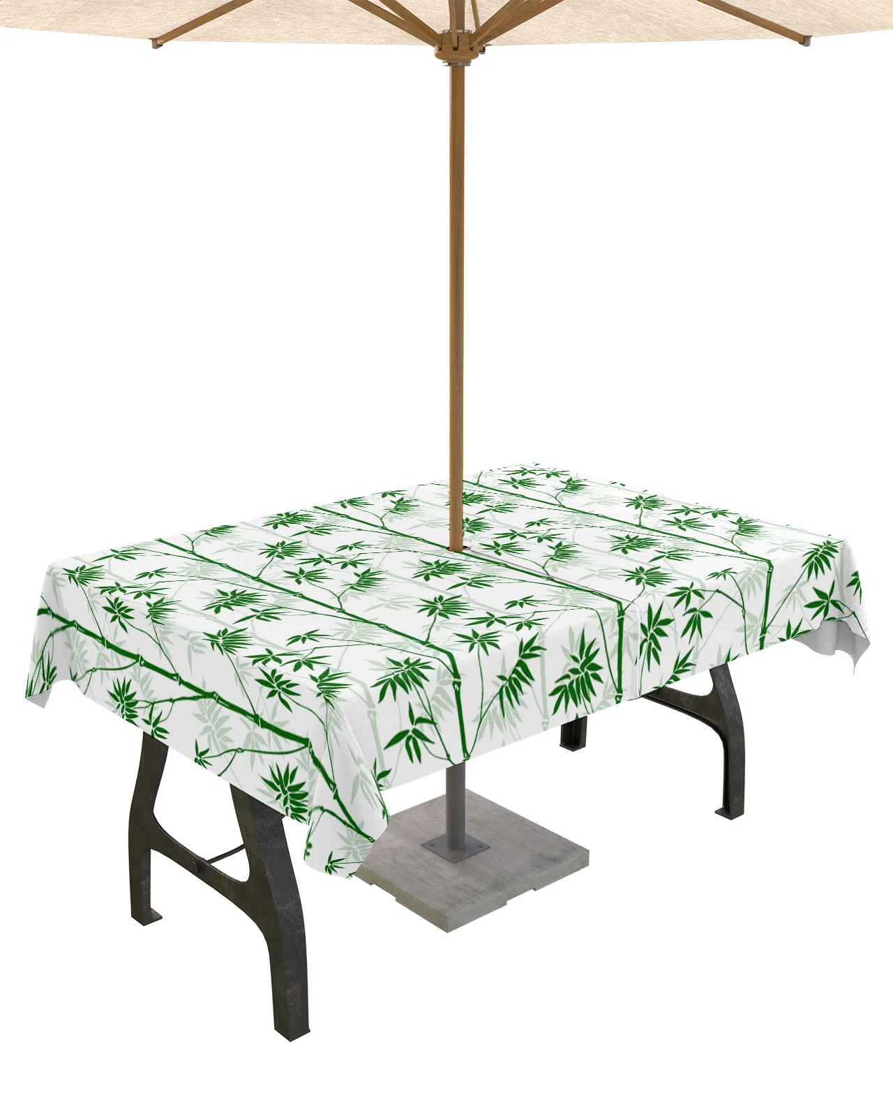 Plant Bamboe Groen Wit Outdoor Tafelkleed Met Paraplu Gat Rits Waterdicht Tafelkleed Picknick Patio Ronde Tafel Hoes