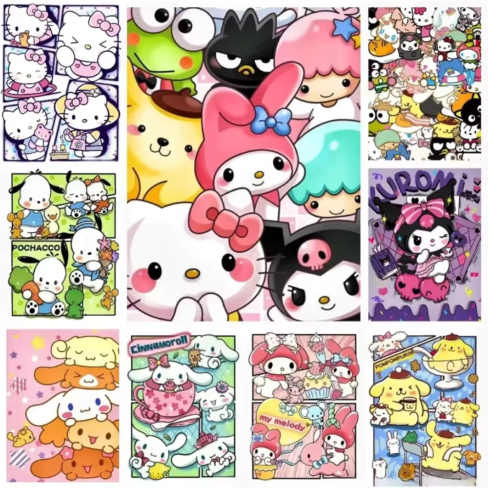 Sanrio Kuromi Cinnamoroll Pompompurin Oil Painting by Number Kit for Adults Canvas Cartoon Home Art Decor Handmade Gift