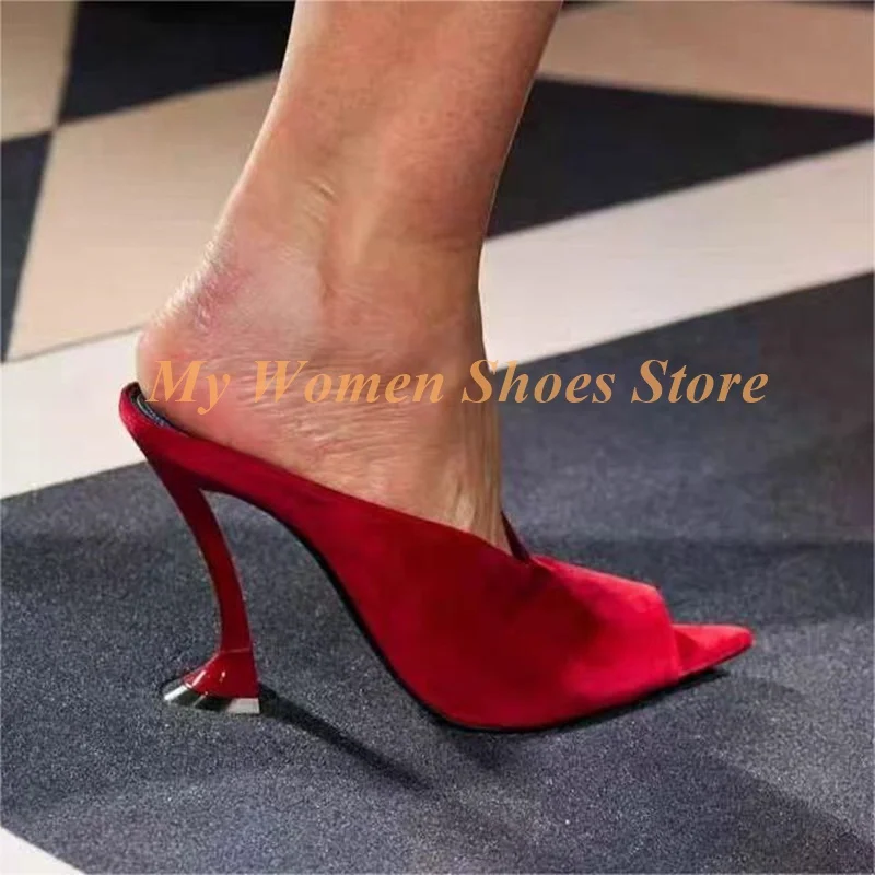 

Strange Style Peep Toe Slippers Runway 2026 Summer Spring Women Dress Shoes Slip On Stiletto Thin High Heel Custom Made Shoes