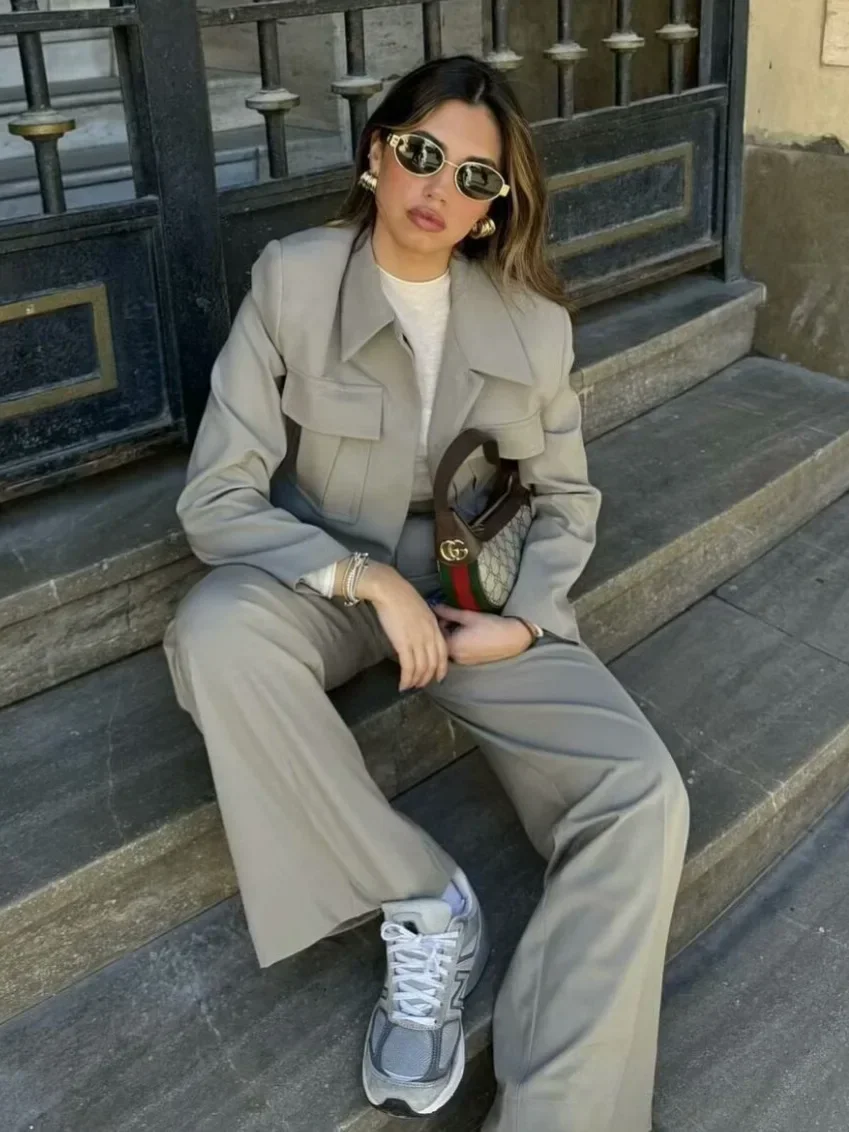 

2025 Women New Spring Autumn Two Piece Set For Solid Color Lapel Single Breasted Jacket + Suit Trousers Women's Clothing Sales